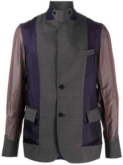 Sacai однобортный пиджак с контрастными вставками 2002182M