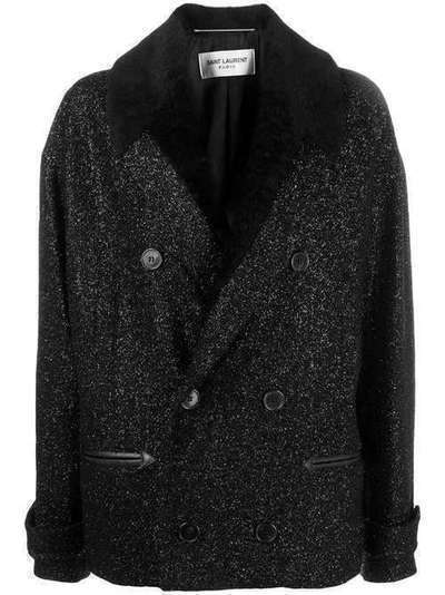Saint Laurent короткое двубортное пальто из букле 573656Y963V