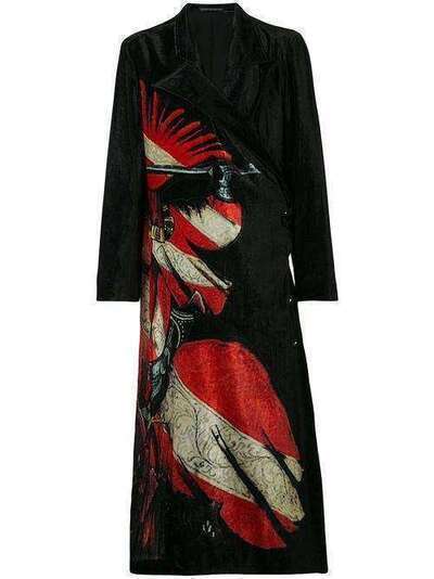 Yohji Yamamoto двубортное пальто с графичным принтом HND13206