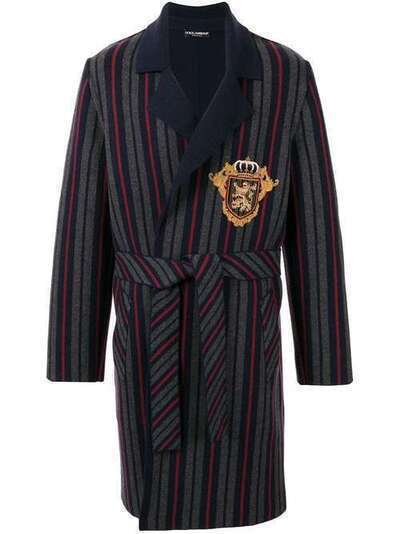 Dolce & Gabbana пальто-халат в полоску с нашивкой GX714ZJAMYX