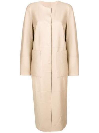 Yves Salomon длинное пальто с круглым вырезом 9EYM25020APAV
