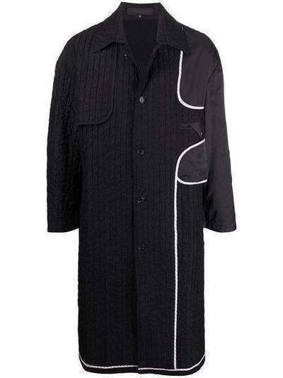 HARRISON WONG однобортное пальто с контрастной вставкой в рубчик H620024