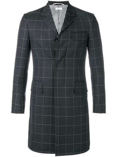 Thom Browne классическое саржевое пальто 'Chesterfield' в клетку с высокими проймами MOC567A05018