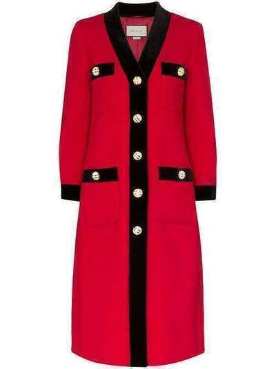 Gucci однобортное пальто с бархатной отделкой 582511ZACKN