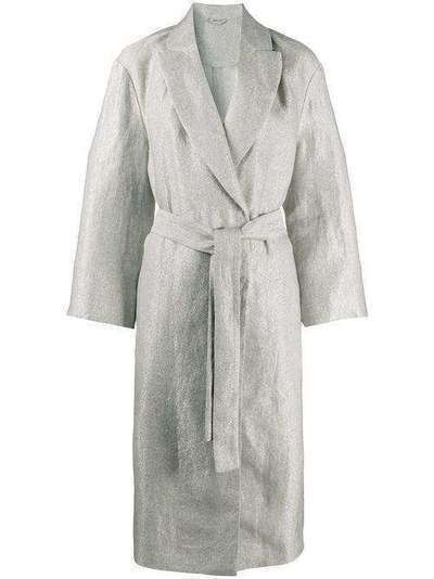Brunello Cucinelli пальто с поясом и эффектом металлик MF5989352C001