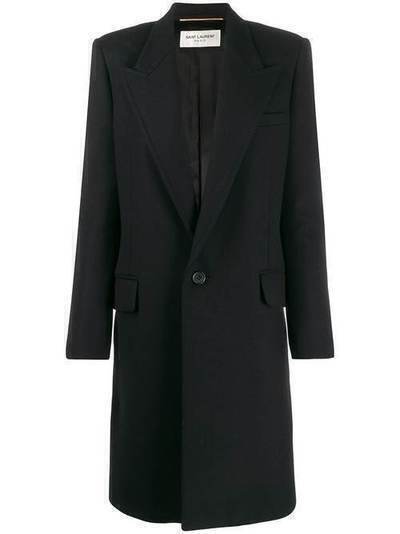 Saint Laurent однобортное пальто с заостренным воротником 589979Y177W