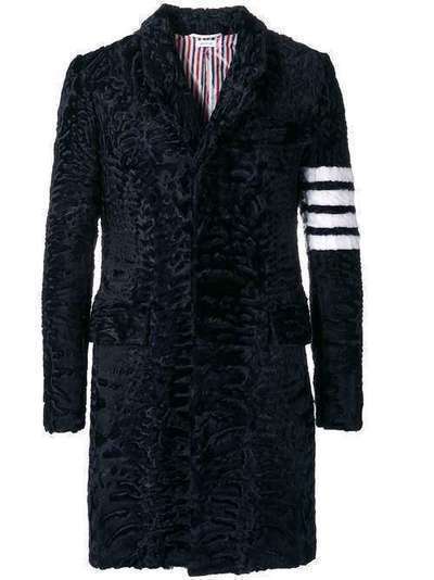 Thom Browne каракулевое пальто 'Chesterfield' с высокими проймами и 4 полосками вязки интарсия MOC812X05219