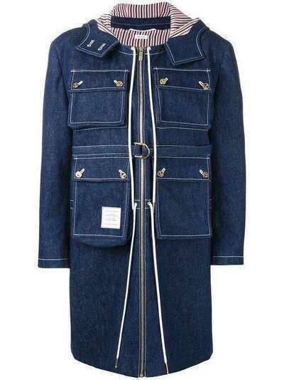 Thom Browne джинсовое пальто с крупными карманами и выцветшим эффектом FOC529A03028