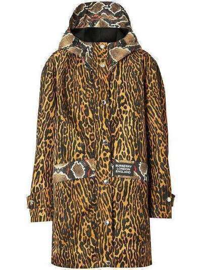 Burberry пальто с анималистичным принтом и капюшоном 8022743