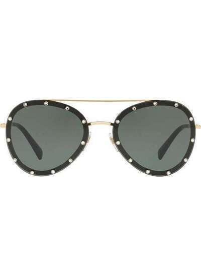 Valentino Eyewear солнцезащитные очки-авиаторы с кристаллами VA2013300271