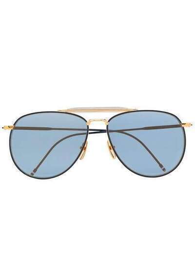 Thom Browne Eyewear солнцезащитные очки-авиаторы '907' TB015LTDNVYGLD62