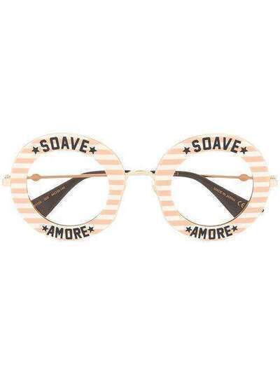 Gucci Eyewear солнцезащитные очки в круглой оправе в полоску GG0113S009