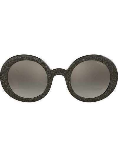 Miu Miu Eyewear солнцезащитные очки Smoke Glitter в круглой оправе MU06US1285O0