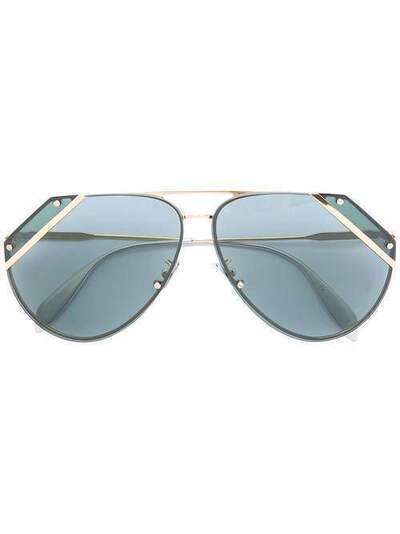 Alexander McQueen Eyewear солнцезащитные очки с резными линзами AM0092S003GOLDGREEN
