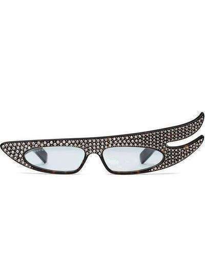 Gucci Eyewear солнцезащитные очки в асимметричной оправе с кристаллами 494330J0740
