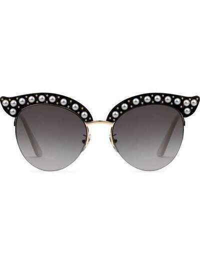 Gucci Eyewear солнцезащитные очки в оправе "кошачий глаз" с жемчугом 491440J0740