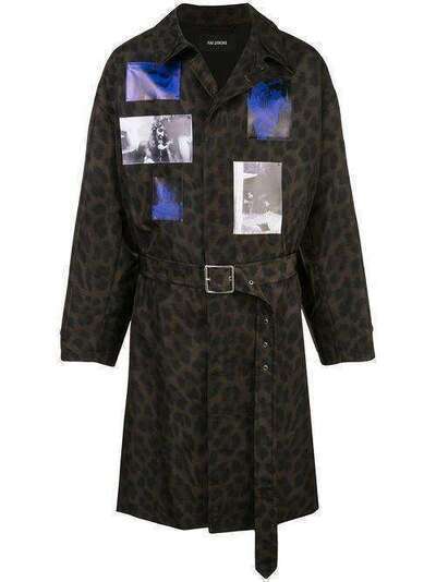Raf Simons пальто с леопардовым принтом и нашивками 192626S