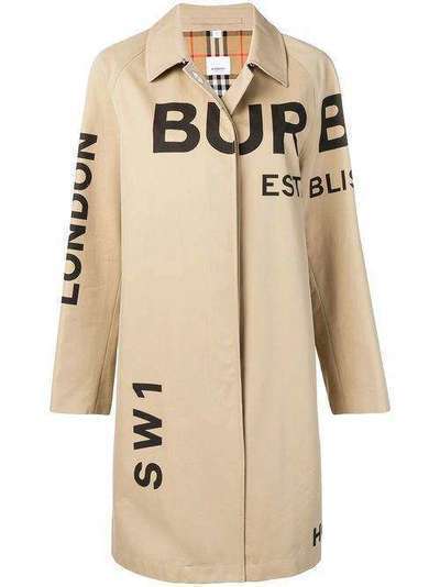 Burberry габардиновое пальто с принтом Horseferry 8016222