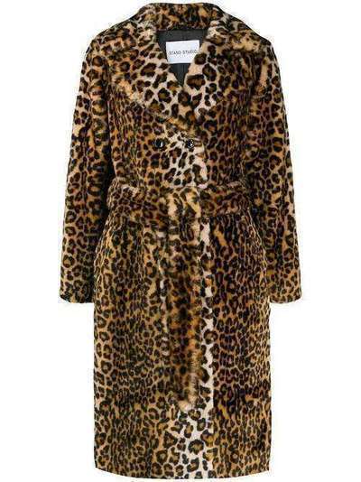 STAND STUDIO belted leopard print coat 606658990