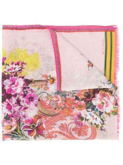 Etro платок с цветочным принтом и бахромой 106605604
