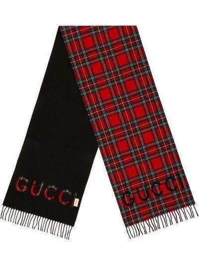 Gucci шарф в клетку тартан с логотипом 5975304G365