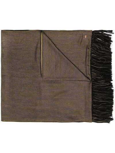 Saint Laurent длинный шарф из ткани ламе с бахромой 6227543YF03