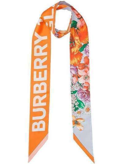 Burberry узкий шарф с логотипом и цветочным принтом 8025634