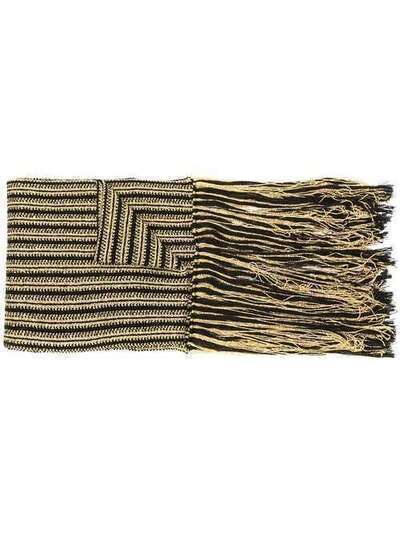 Saint Laurent striped knit fringed scarf 5318643YA97