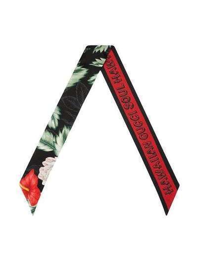 Gucci узкий платок с цветочным принтом и логотипом