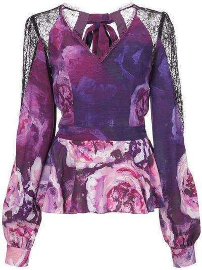 Marchesa Notte блузка с кружевными вставками и цветочным принтом N33T1056