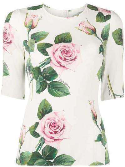 Dolce & Gabbana приталенная блузка с принтом Tropical Rose F7Y36TFSAZD