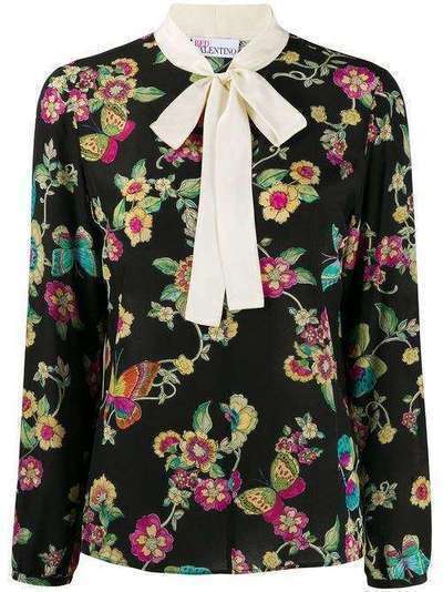 RedValentino блузка с бантом и цветочным принтом TR0ABB05515