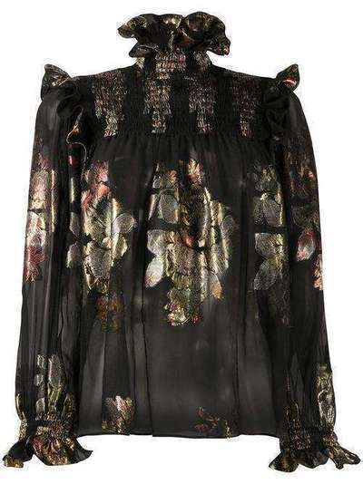 Saint Laurent жаккардовая полупрозрачная блузка с цветочным узором 618935Y7A11