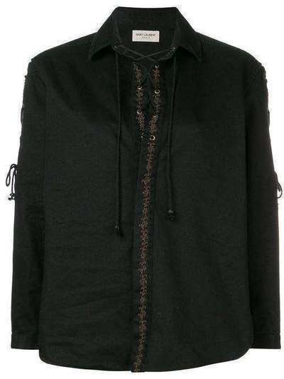 Saint Laurent блузка на шнуровке с вышивкой 551279Y153W