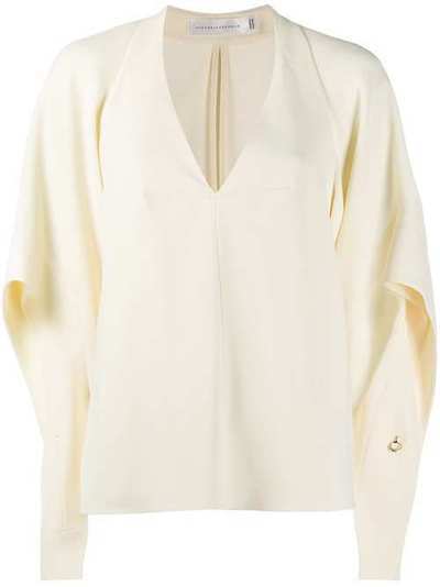 Victoria Beckham блузка с драпировкой на рукавах и глубоким V-образным вырезом 1120WTP000881A
