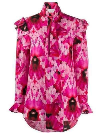 Alexander McQueen блузка с цветочным принтом и оборками 606037QCABE