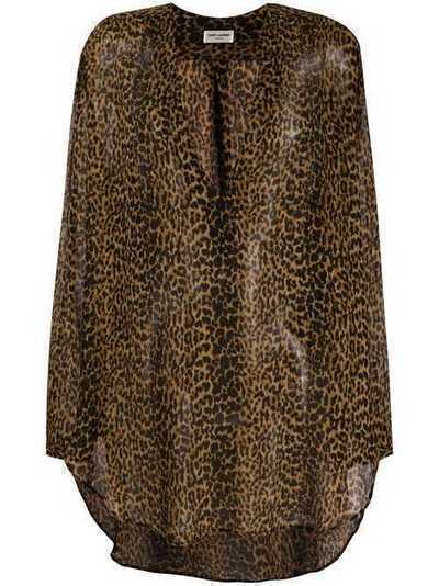 Saint Laurent блузка асимметричного кроя с леопардовым принтом 6242193Y200