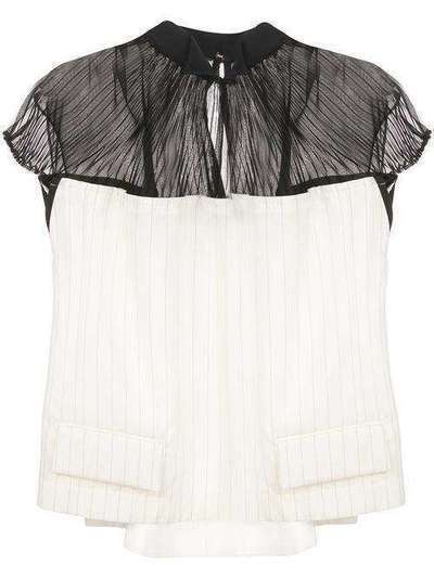 Sacai блузка с прозрачной вставкой и складками 2005014