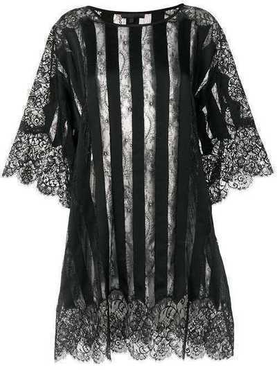 Amen sheer striped and lace trimmed oversized top ACS18208CS18004