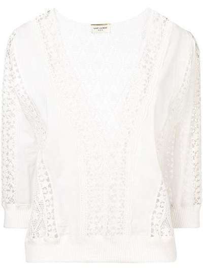 Saint Laurent блузка с кружевными вставками 561465YAAS2
