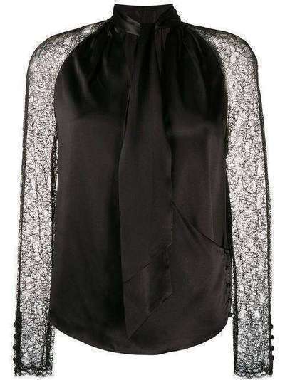 Jonathan Simkhai атласная блузка с кружевными рукавами 1202103H