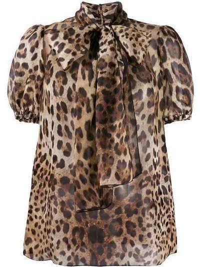 Dolce & Gabbana леопардовая блузка с бантом F73V5THS15L
