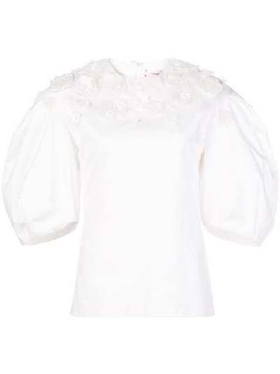 Carolina Herrera блузка с пышными рукавами и цветочной аппликацией S2011E235CTC