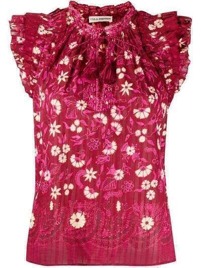 Ulla Johnson блузка с цветочным принтом и кисточками IRISTOPBURGUNDY