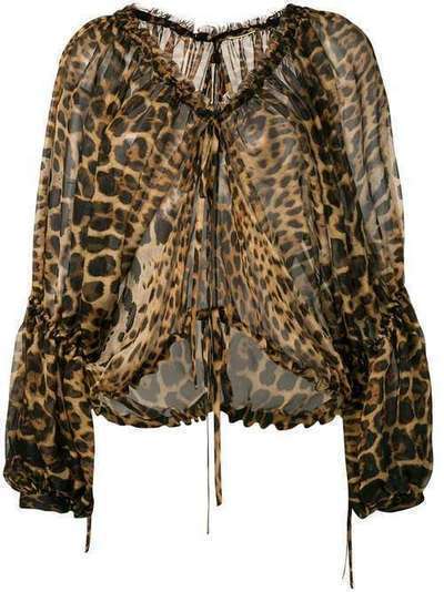Saint Laurent шифоновая блузка с леопардовым принтом 564185Y820S