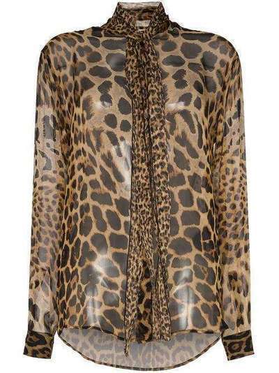 Saint Laurent полупрозрачная леопардовая блузка с горловиной на завязке 554311Y820S