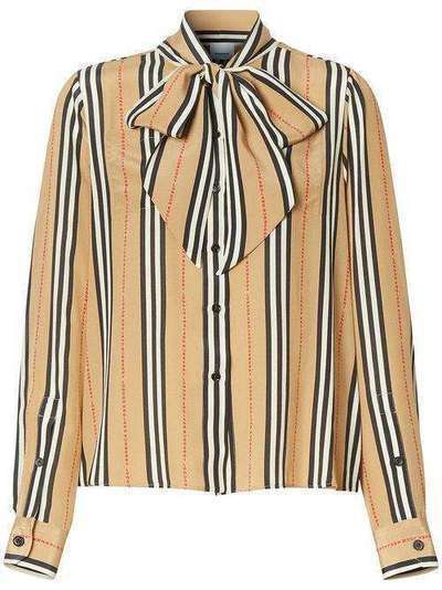 Burberry блузка в полоску Icon Stripe с бантом 8024258