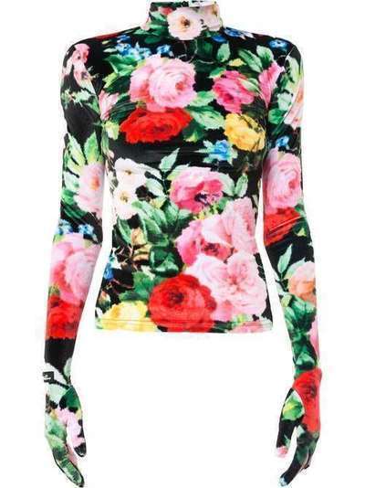 Richard Quinn велюровая блузка с рукавами-перчатками и цветочным принтом RQSS20101HSTRETCHVELOUR