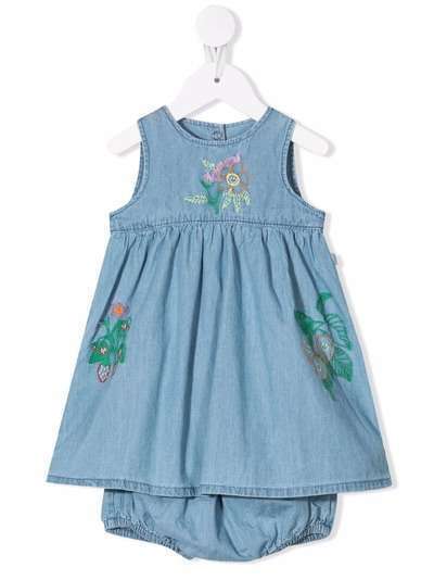 Stella McCartney Kids джинсовое платье с цветочной вышивкой