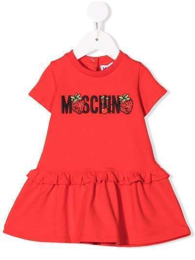 Moschino Kids расклешенное платье Strawberry с логотипом